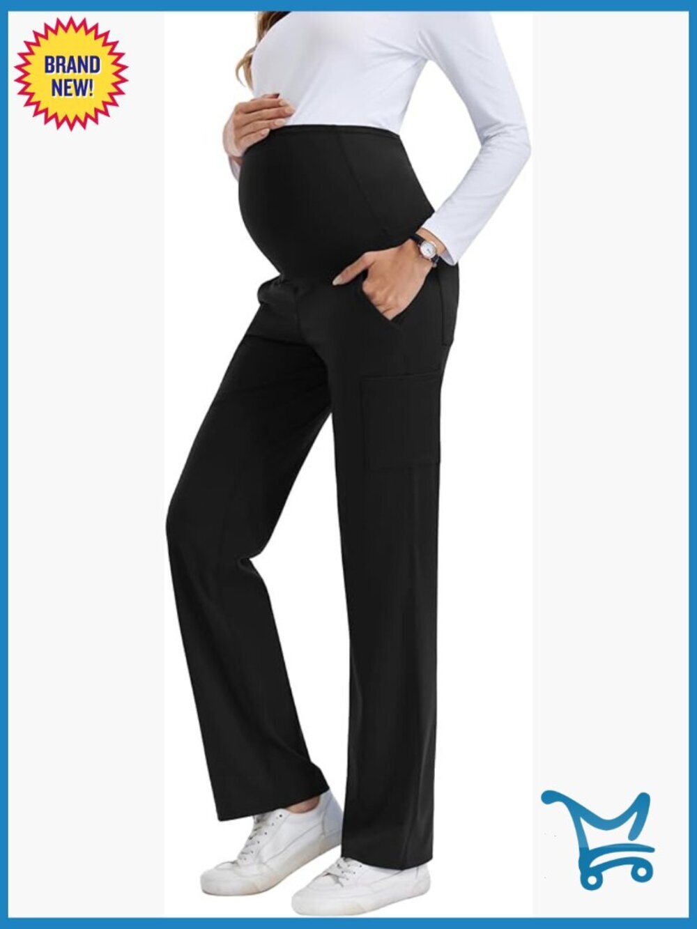 Maternity Scrub Pants Straight Cargo 6-Pocket 4-Way Stretch